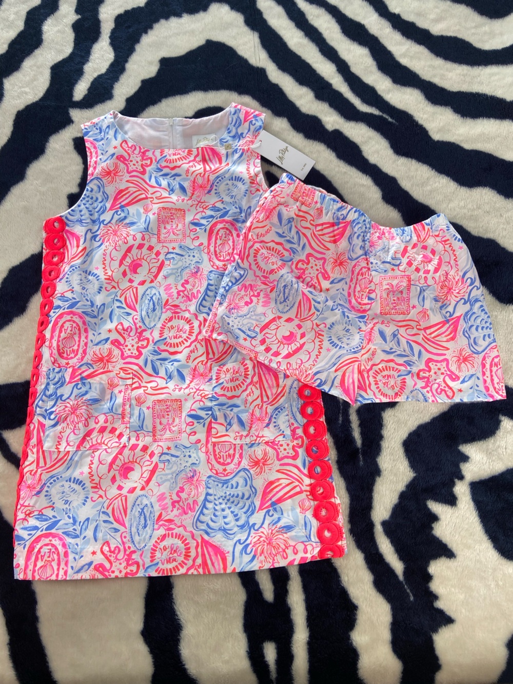 Lilly Pulitzer Girls 14 Mini Romey Shift Dress Shorts Set Sun Sea Sand Shells